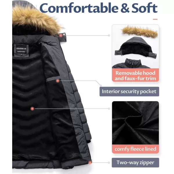 CREATMO US Womens Winter Hooded Coat Waterproof Warm Long Puffer Jacket ParkaCharcoal Heather
