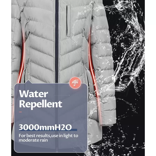 CREATMO US Womens Winter Hooded Coat Waterproof Warm Long Puffer Jacket ParkaGrey