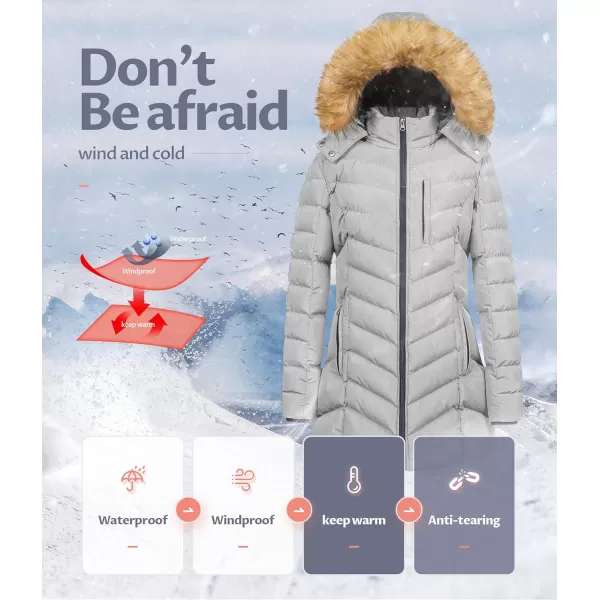 CREATMO US Womens Winter Hooded Coat Waterproof Warm Long Puffer Jacket ParkaGrey