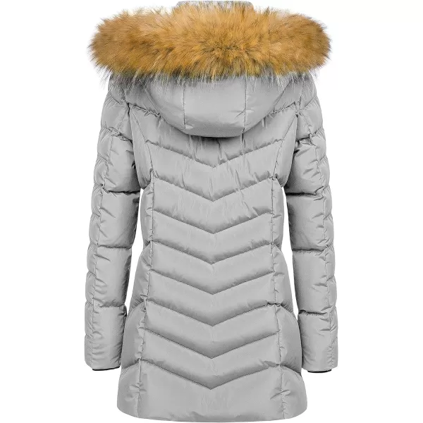 CREATMO US Womens Winter Hooded Coat Waterproof Warm Long Puffer Jacket ParkaGrey