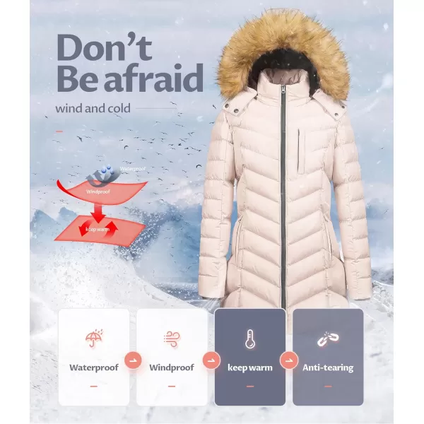 CREATMO US Womens Winter Hooded Coat Waterproof Warm Long Puffer Jacket ParkaLight Pink