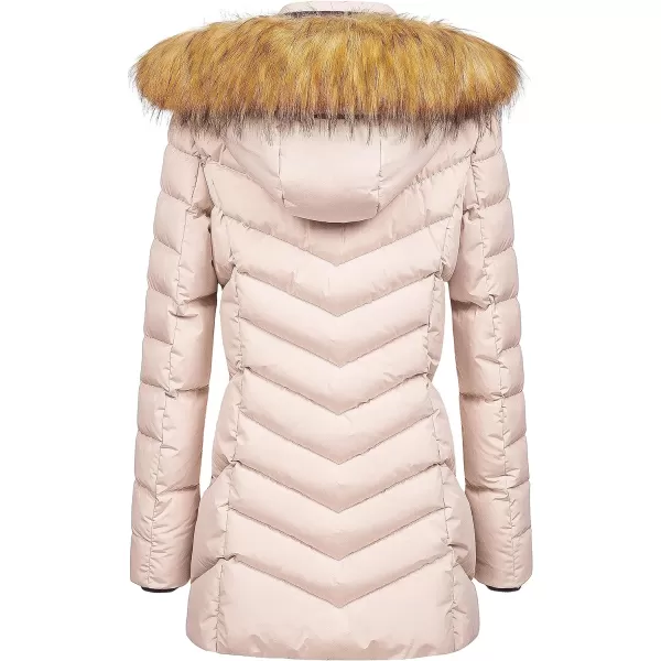 CREATMO US Womens Winter Hooded Coat Waterproof Warm Long Puffer Jacket ParkaLight Pink