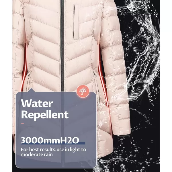 CREATMO US Womens Winter Hooded Coat Waterproof Warm Long Puffer Jacket ParkaLight Pink