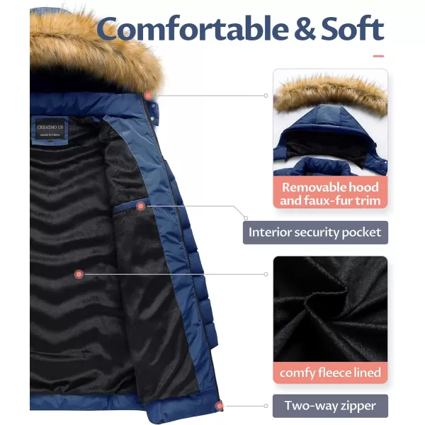 CREATMO US Womens Winter Hooded Coat Waterproof Warm Long Puffer Jacket ParkaNavy