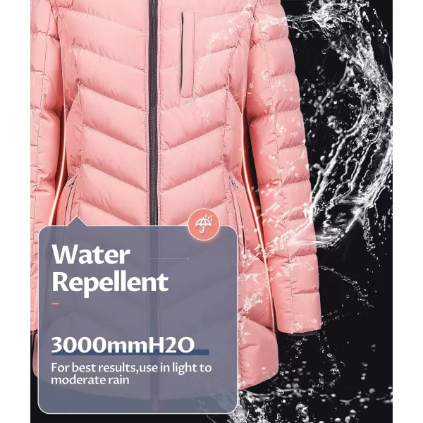 CREATMO US Womens Winter Hooded Coat Waterproof Warm Long Puffer Jacket ParkaPink