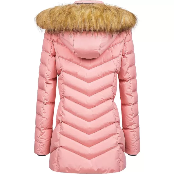 CREATMO US Womens Winter Hooded Coat Waterproof Warm Long Puffer Jacket ParkaPink
