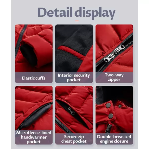 CREATMO US Womens Winter Hooded Coat Waterproof Warm Long Puffer Jacket ParkaRed