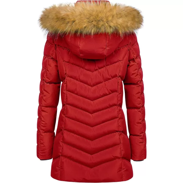 CREATMO US Womens Winter Hooded Coat Waterproof Warm Long Puffer Jacket ParkaRed