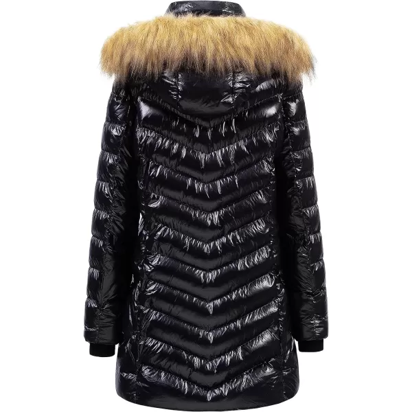 CREATMO US Womens Winter Hooded Coat Waterproof Warm Long Puffer Jacket ParkaShine Black