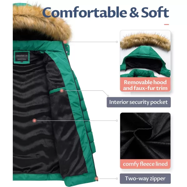 CREATMO US Womens Winter Hooded Coat Waterproof Warm Long Puffer Jacket ParkaTeal Blue