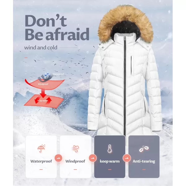 CREATMO US Womens Winter Hooded Coat Waterproof Warm Long Puffer Jacket ParkaWhite