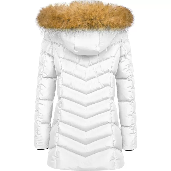 CREATMO US Womens Winter Hooded Coat Waterproof Warm Long Puffer Jacket ParkaWhite