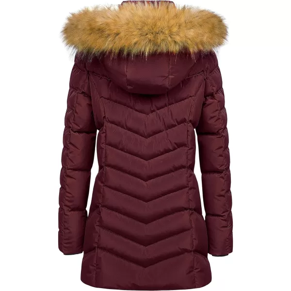 CREATMO US Womens Winter Hooded Coat Waterproof Warm Long Puffer Jacket ParkaWine Red