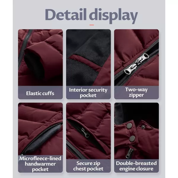 CREATMO US Womens Winter Hooded Coat Waterproof Warm Long Puffer Jacket ParkaWine Red