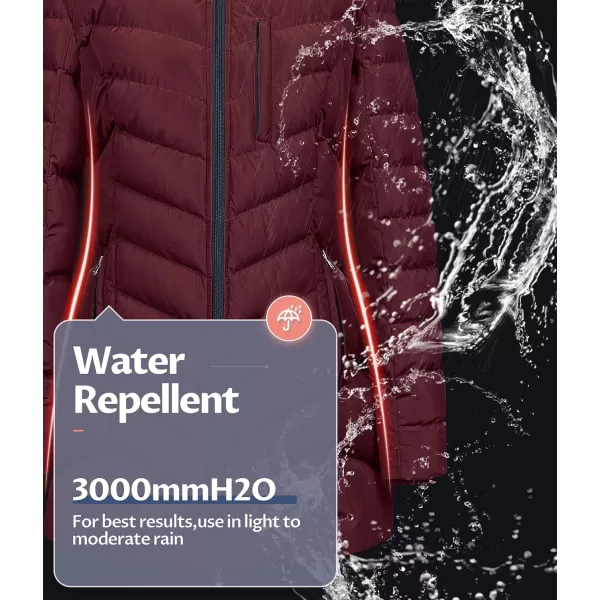 CREATMO US Womens Winter Hooded Coat Waterproof Warm Long Puffer Jacket ParkaWine Red