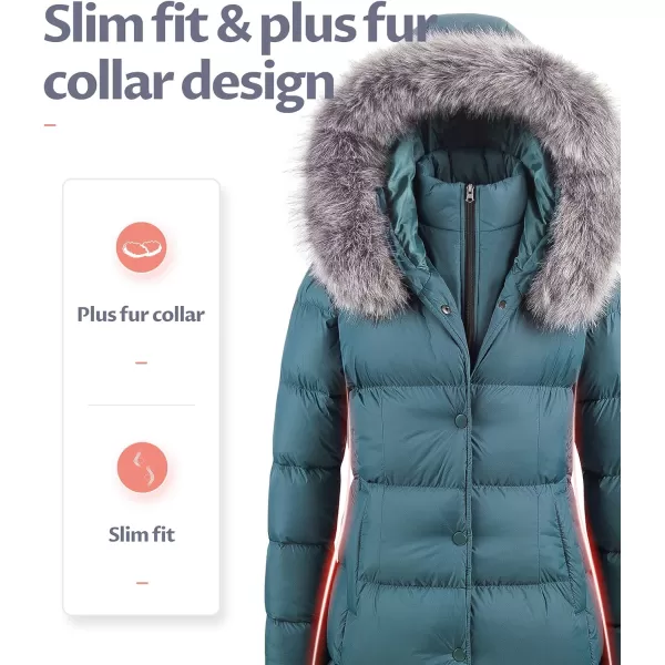CREATMO US Womens Winter Snow Jacket Long Fur Puffer Coat With Removable Faux Fur TrimAcid Blue