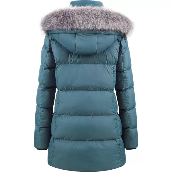 CREATMO US Womens Winter Snow Jacket Long Fur Puffer Coat With Removable Faux Fur TrimAcid Blue