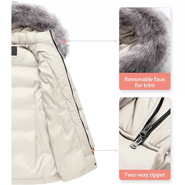 CREATMO US Womens Winter Snow Jacket Long Fur Puffer Coat With Removable Faux Fur TrimBeige