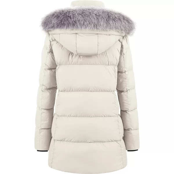 CREATMO US Womens Winter Snow Jacket Long Fur Puffer Coat With Removable Faux Fur TrimBeige