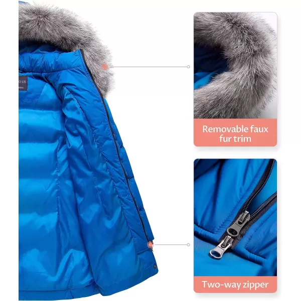 CREATMO US Womens Winter Snow Jacket Long Fur Puffer Coat With Removable Faux Fur TrimBlue