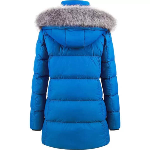 CREATMO US Womens Winter Snow Jacket Long Fur Puffer Coat With Removable Faux Fur TrimBlue