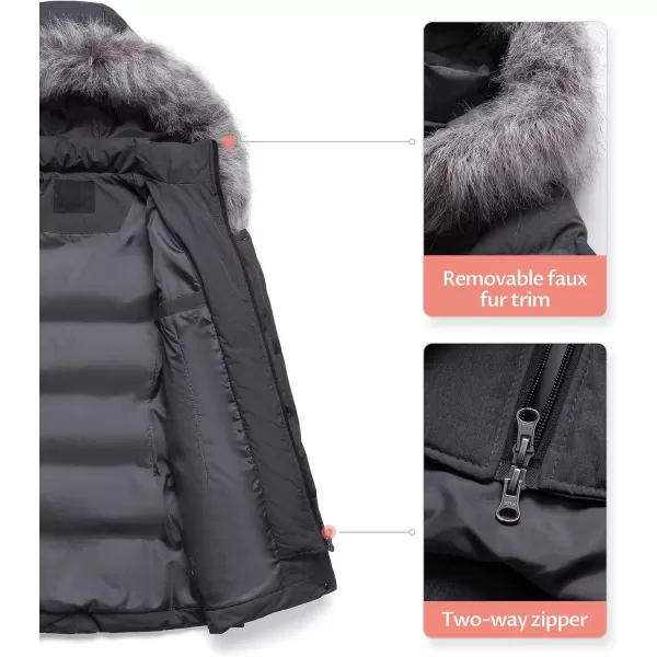 CREATMO US Womens Winter Snow Jacket Long Fur Puffer Coat With Removable Faux Fur TrimCharcoal Heather