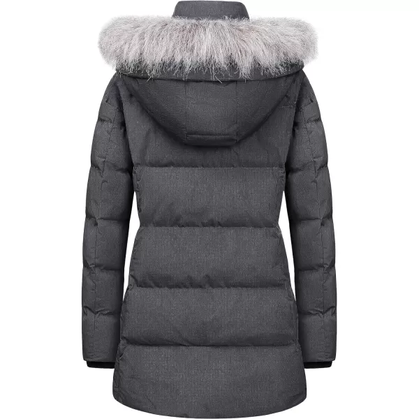 CREATMO US Womens Winter Snow Jacket Long Fur Puffer Coat With Removable Faux Fur TrimCharcoal Heather