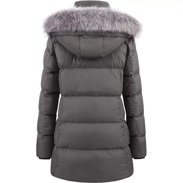 CREATMO US Womens Winter Snow Jacket Long Fur Puffer Coat With Removable Faux Fur TrimGrey