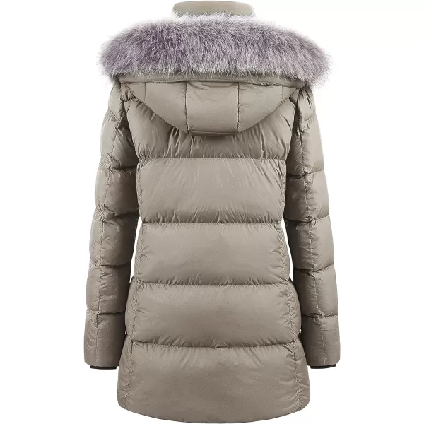 CREATMO US Womens Winter Snow Jacket Long Fur Puffer Coat With Removable Faux Fur TrimLight Khaki