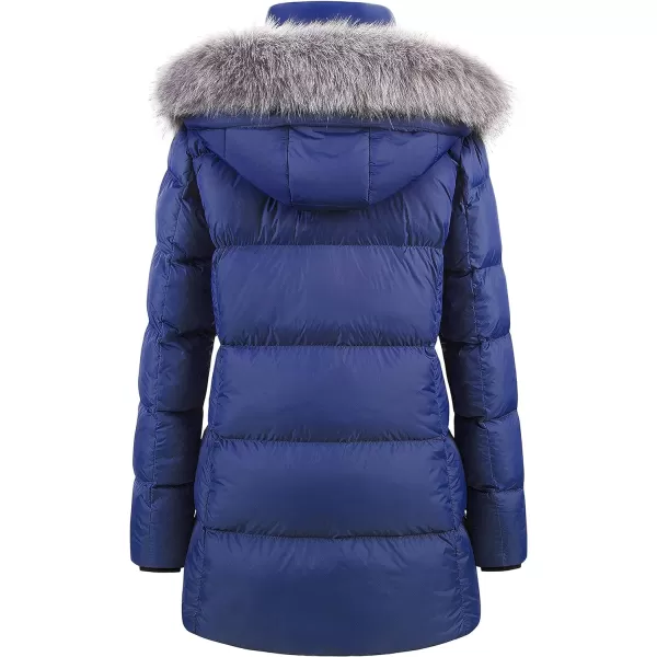 CREATMO US Womens Winter Snow Jacket Long Fur Puffer Coat With Removable Faux Fur TrimNavy