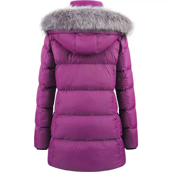 CREATMO US Womens Winter Snow Jacket Long Fur Puffer Coat With Removable Faux Fur TrimPurple