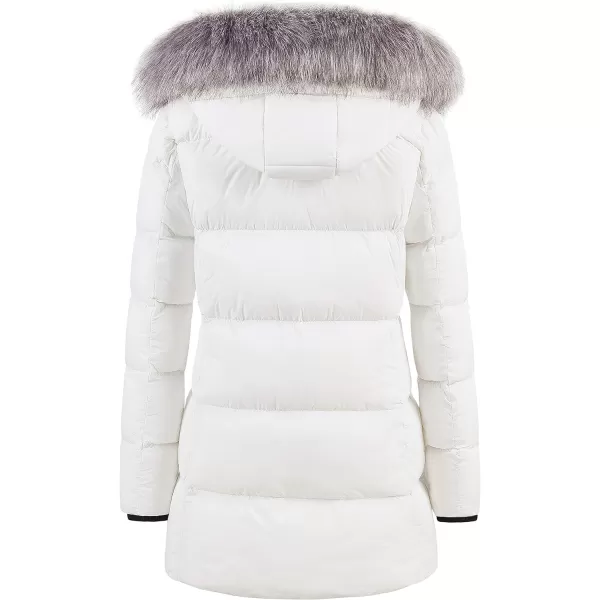 CREATMO US Womens Winter Snow Jacket Long Fur Puffer Coat With Removable Faux Fur TrimWhite