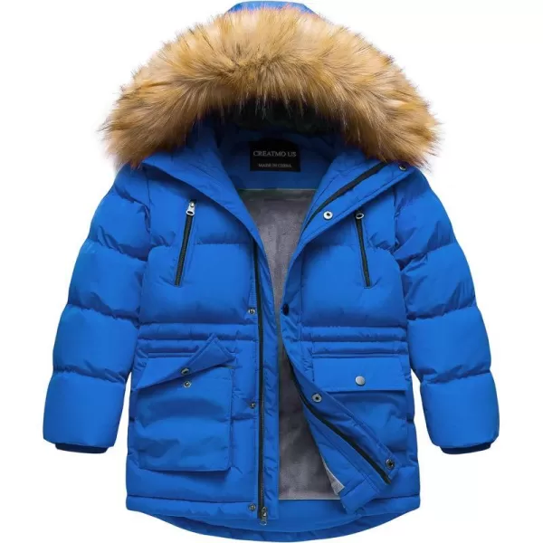 CREATMO US Boys Winter Parka Water Resistant Hooded Puffer Fleece Lined Jackets CoatsBlue