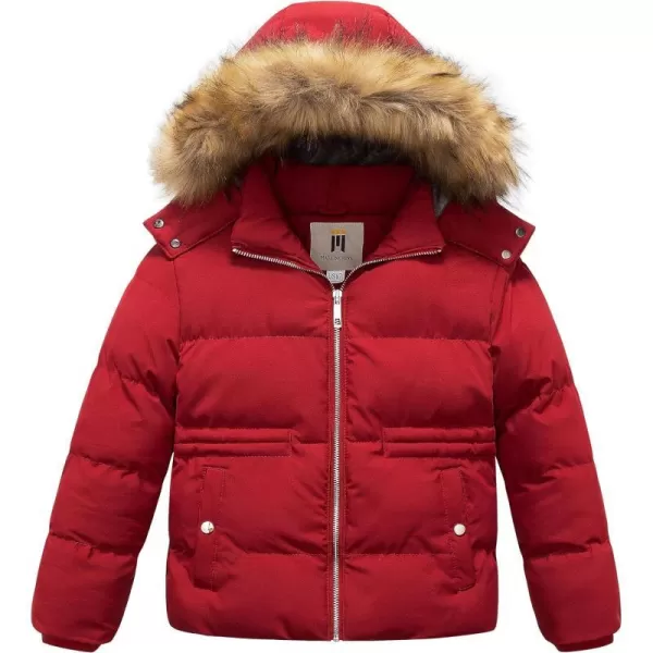 CREATMO US Girls Kids Metallic Shiny Jacket with Detachable Fur Collar Warmth Winter OuterwearRed