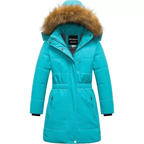 CREATMO US Girls Long Length Winter Coat Parka Water Resistant Puffer Jacket With Fleece LiningBlue