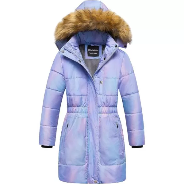 CREATMO US Girls Long Length Winter Coat Parka Water Resistant Puffer Jacket With Fleece LiningPinkampombre