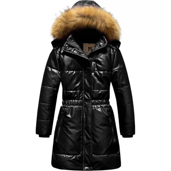 CREATMO US Girls Long Length Winter Coat Parka Water Resistant Puffer Jacket With Fleece LiningShine Black