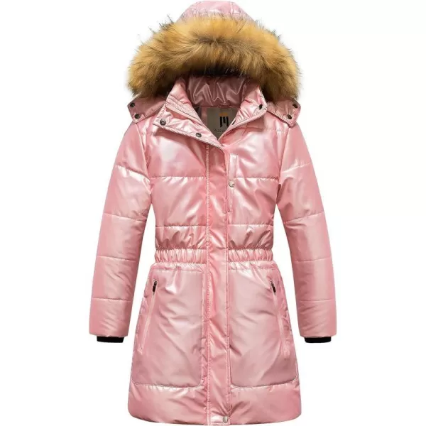 CREATMO US Girls Long Length Winter Coat Parka Water Resistant Puffer Jacket With Fleece LiningShine Pink