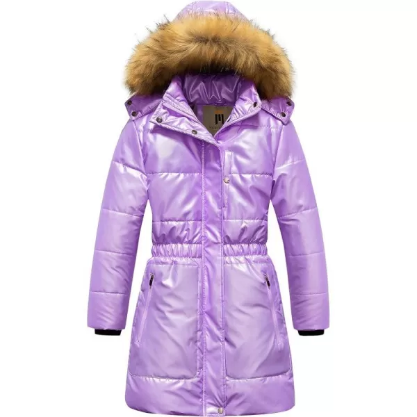 CREATMO US Girls Long Length Winter Coat Parka Water Resistant Puffer Jacket With Fleece LiningShine Purple