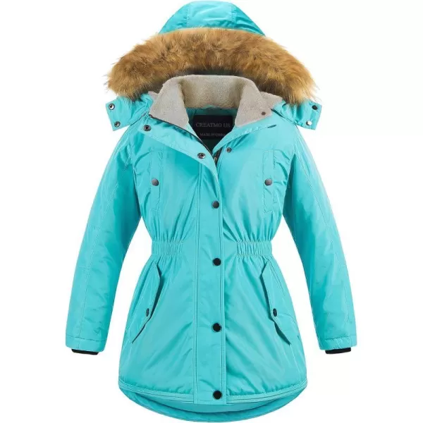 CREATMO US Girls Long Winter Warm Parka Sherpa TrimmednbspCollar Puffer Ski Jacket CoatBlue