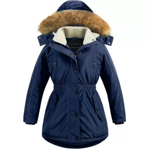 CREATMO US Girls Long Winter Warm Parka Sherpa TrimmednbspCollar Puffer Ski Jacket CoatNavy