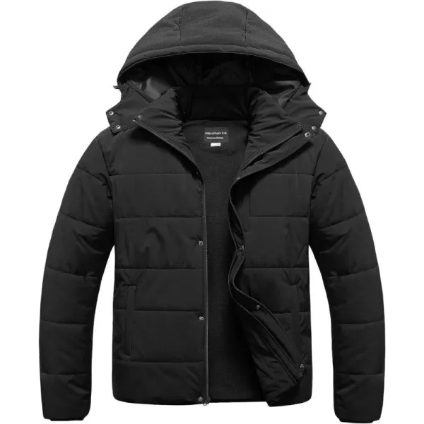 CREATMO US Mens Big and Tall Winter Puffer Jacket Waterproof Bubble Coat Puffy Ski Parka With HoodBlack