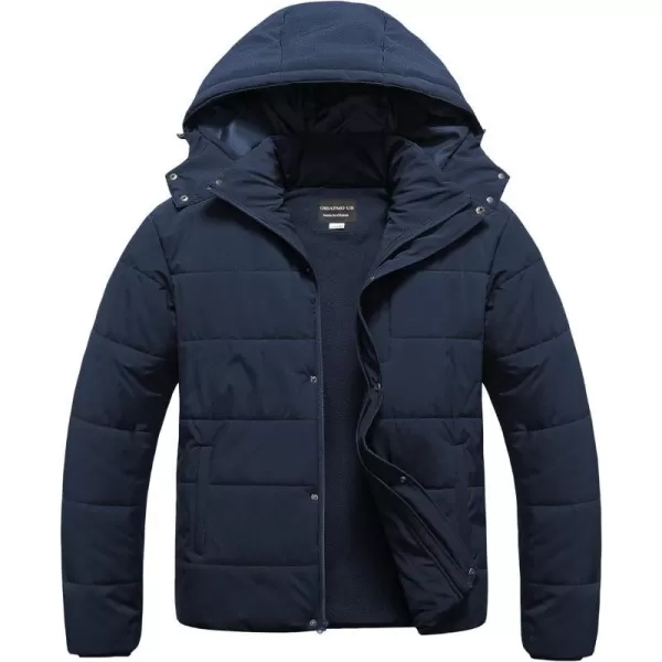 CREATMO US Mens Big and Tall Winter Puffer Jacket Waterproof Bubble Coat Puffy Ski Parka With HoodNavy Blue