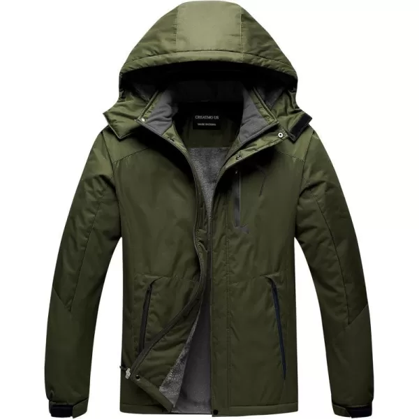 CREATMO US Mens Mountain Waterproof Ski Jacket Snowboard Jacket Windproof Snowboarding Jacket Warm Winter Coat RaincoatArmy Green