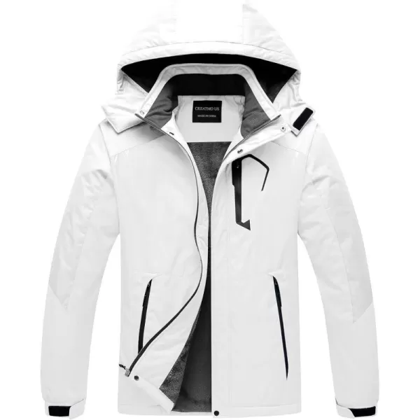 CREATMO US Mens Mountain Waterproof Ski Jacket Snowboard Jacket Windproof Snowboarding Jacket Warm Winter Coat RaincoatWhite