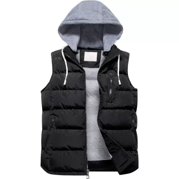 CREATMO US Mens Outdoor Winter Vest Outerwear Removable Hooded Padded Puffer Sleeveless VestBlack