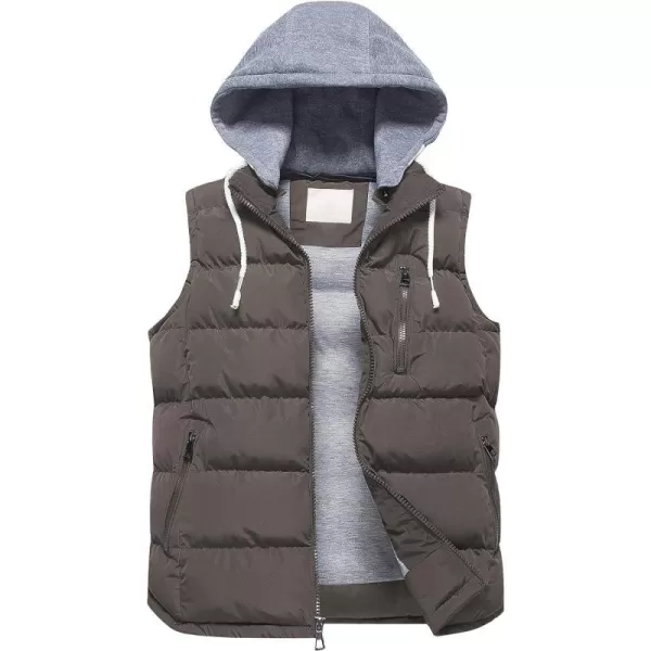 CREATMO US Mens Outdoor Winter Vest Outerwear Removable Hooded Padded Puffer Sleeveless VestBrown