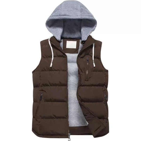 CREATMO US Mens Outdoor Winter Vest Outerwear Removable Hooded Padded Puffer Sleeveless VestCoffee