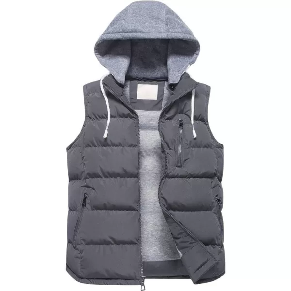 CREATMO US Mens Outdoor Winter Vest Outerwear Removable Hooded Padded Puffer Sleeveless VestGrey