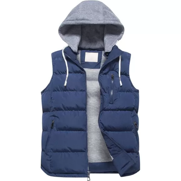 CREATMO US Mens Outdoor Winter Vest Outerwear Removable Hooded Padded Puffer Sleeveless VestNavy